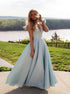 A Line Blue Sweetheart Pleats Satin Prom Dress LBQ2311